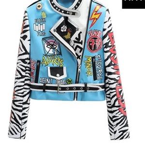 Light Blue Graffiti Jacket .